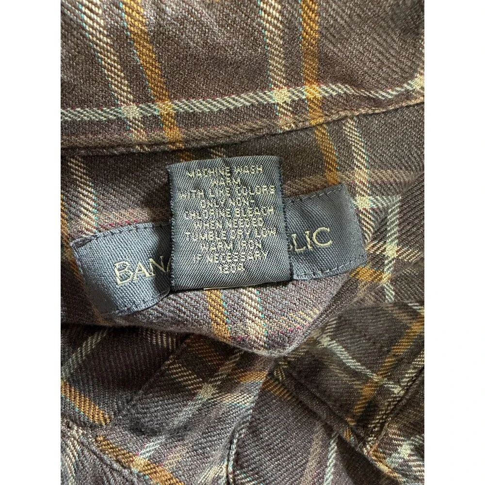 Vintage Banana Republic Flannel Shirt Men's Size Medium Brown/Gold Plaid